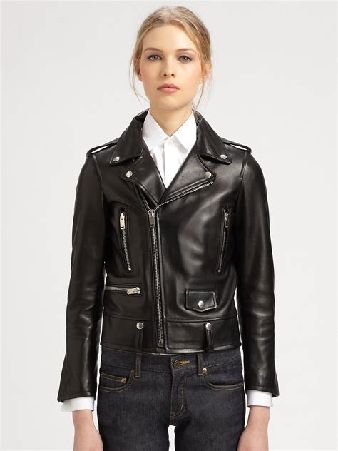 ysl leather jacket womens
